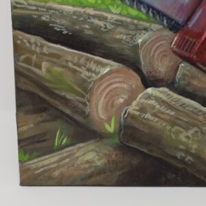 "Chainsaw Beaver" original oil painting on canvas panel by Matt Godwin 9"x12"