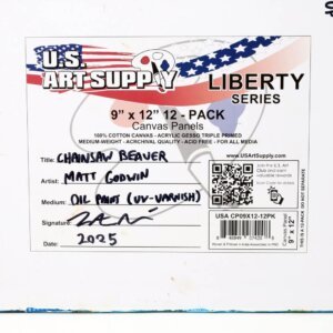 "Chainsaw Beaver" original oil painting on canvas panel by Matt Godwin 9"x12"