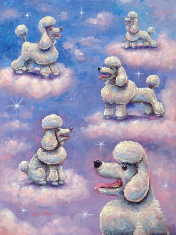 "Poodle Heaven" original oil painting on canvas panel by Matt Godwin 9"x12"