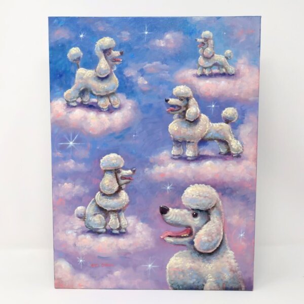 "Poodle Heaven" original oil painting on canvas panel by Matt Godwin 9"x12"
