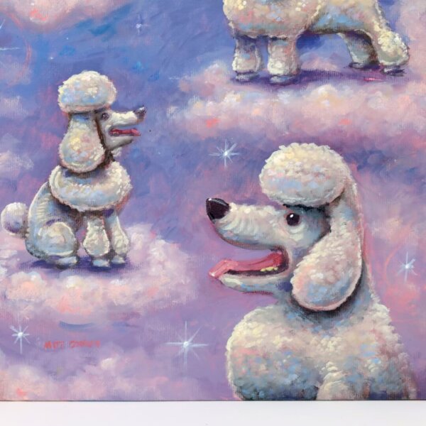 "Poodle Heaven" original oil painting on canvas panel by Matt Godwin 9"x12"