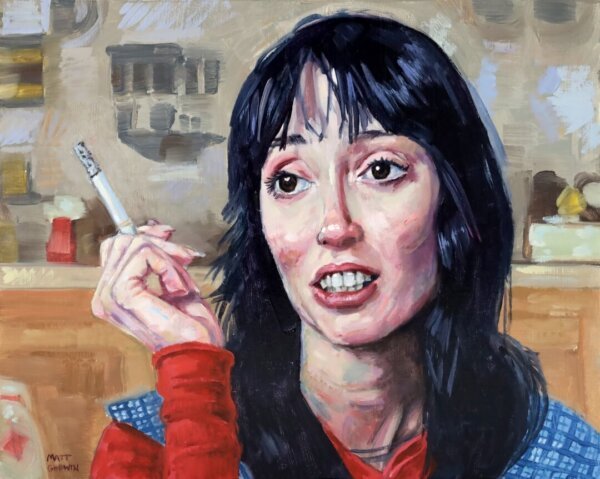 "Shelley Duvall Smoking 4" original oil painting on wood by Matt Godwin 10"x8"
