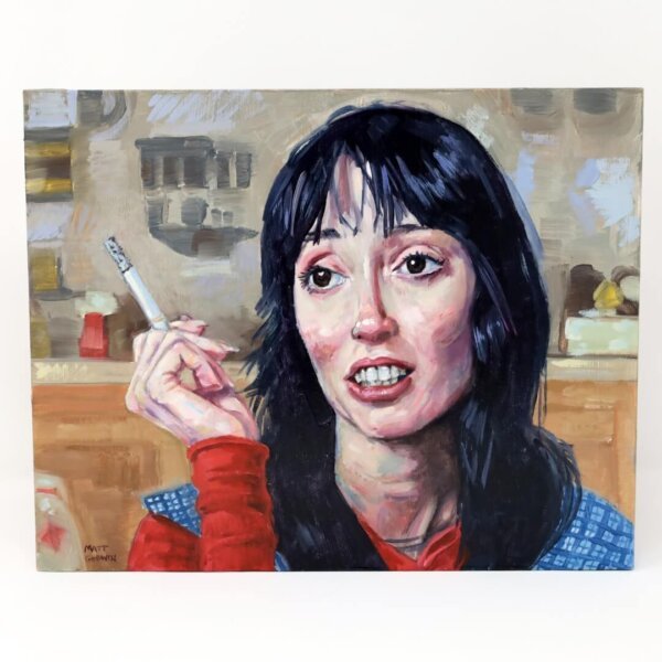 "Shelley Duvall Smoking 4" original oil painting on wood by Matt Godwin 10"x8"