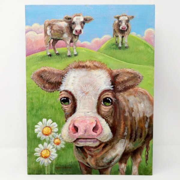 "Three Cows" original oil painting on canvas panel by Matt Godwin 9"x12"