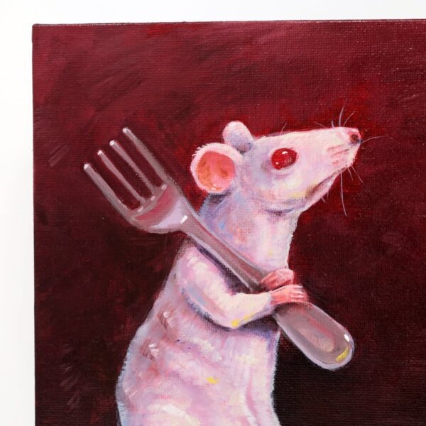 "UFO Mouse Visits Friend" original oil painting on canvas panel by Matt Godwin 12"x9"