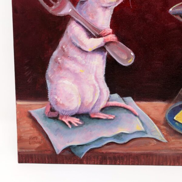 "UFO Mouse Visits Friend" original oil painting on canvas panel by Matt Godwin 12"x9"
