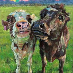 "Erna's Cows" original acrylic painting on wood by Matt Godwin 8"x10"