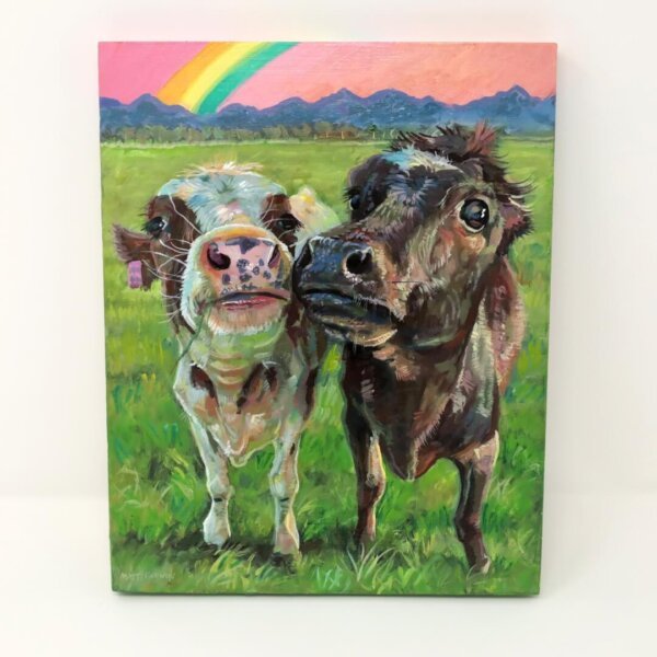 "Erna's Cows" original acrylic painting on wood by Matt Godwin 8"x10"