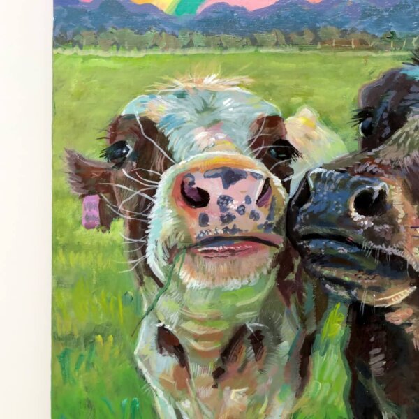 "Erna's Cows" original acrylic painting on wood by Matt Godwin 8"x10"