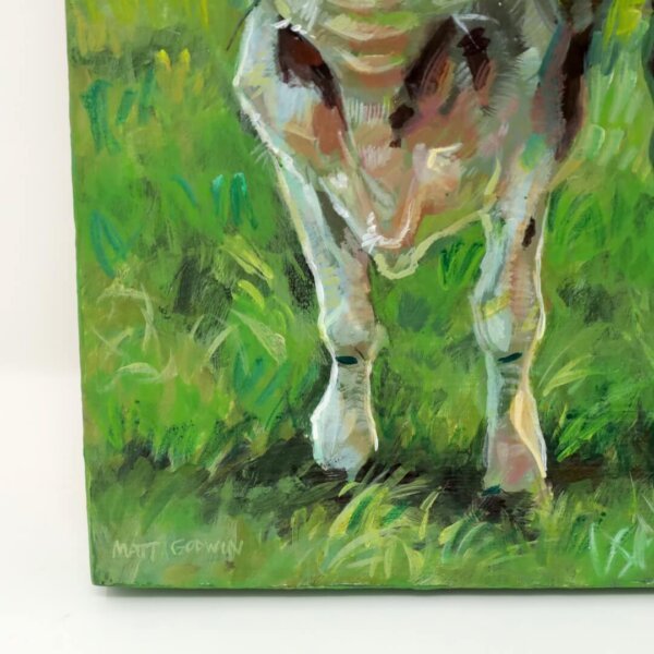 "Erna's Cows" original acrylic painting on wood by Matt Godwin 8"x10"