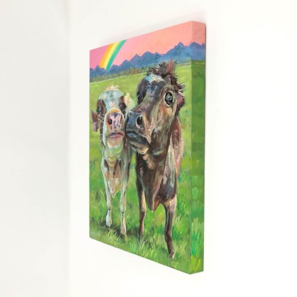 "Erna's Cows" original acrylic painting on wood by Matt Godwin 8"x10"