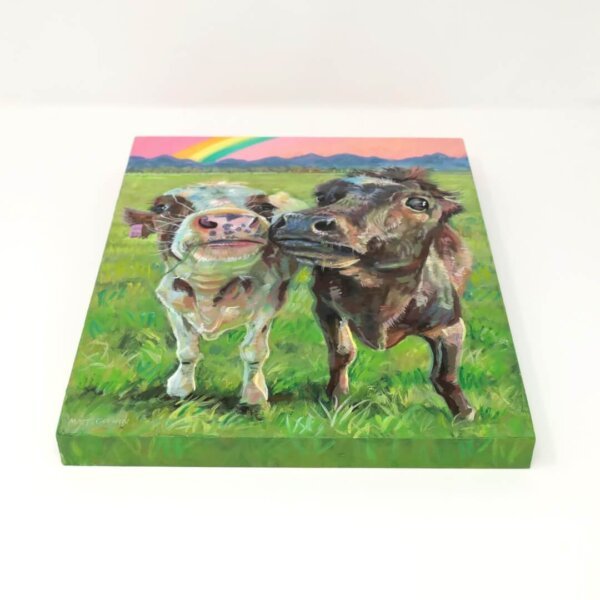 "Erna's Cows" original acrylic painting on wood by Matt Godwin 8"x10"