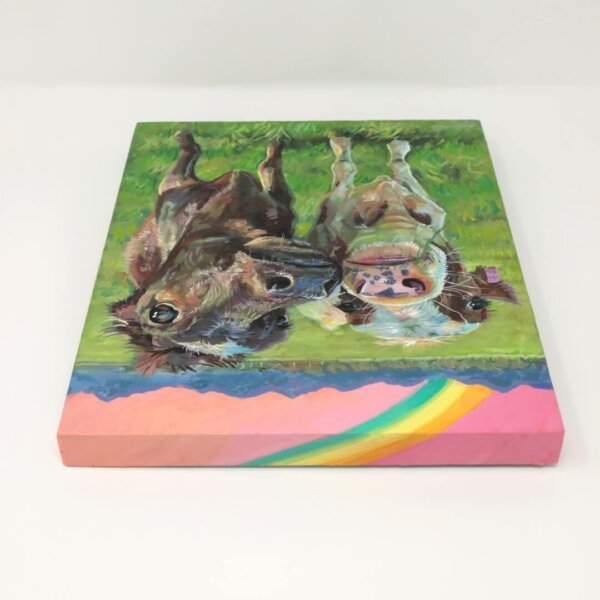 "Erna's Cows" original acrylic painting on wood by Matt Godwin 8"x10"