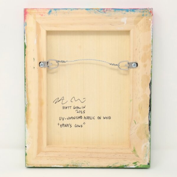 "Erna's Cows" original acrylic painting on wood by Matt Godwin 8"x10"