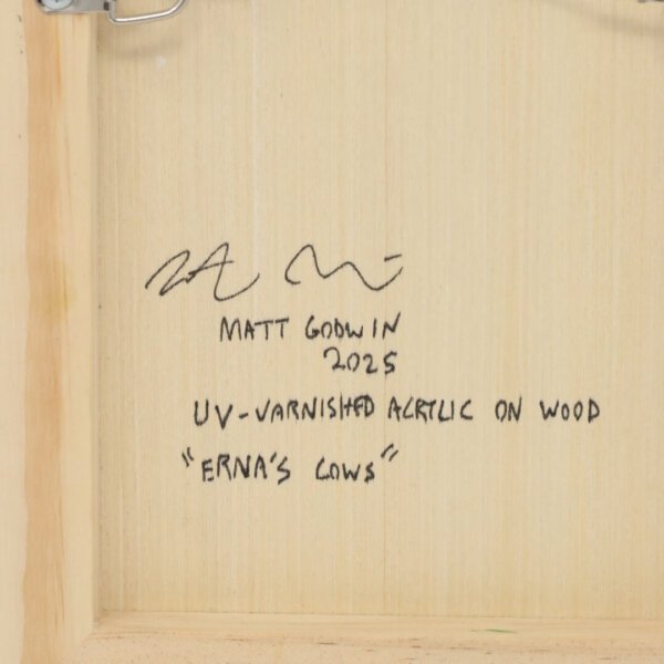 "Erna's Cows" original acrylic painting on wood by Matt Godwin 8"x10"