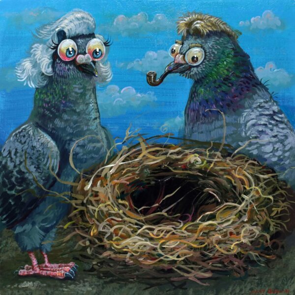 "Empty Nest" original acrylic painting on wood by Matt Godwin 8"x8"