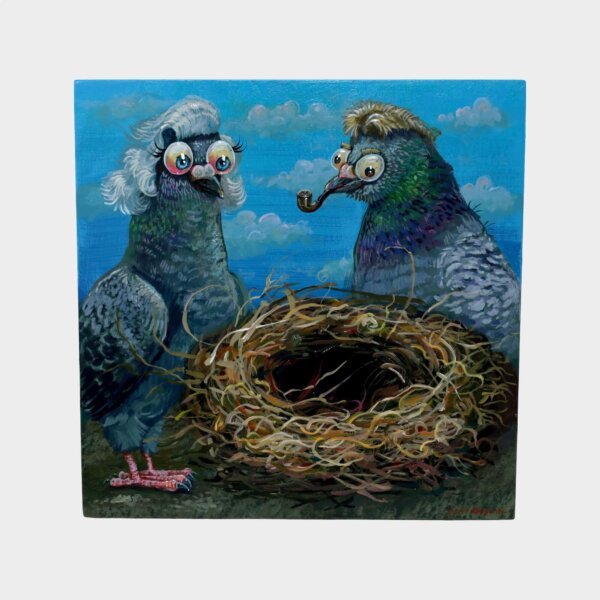 "Empty Nest" original acrylic painting on wood by Matt Godwin 8"x8"