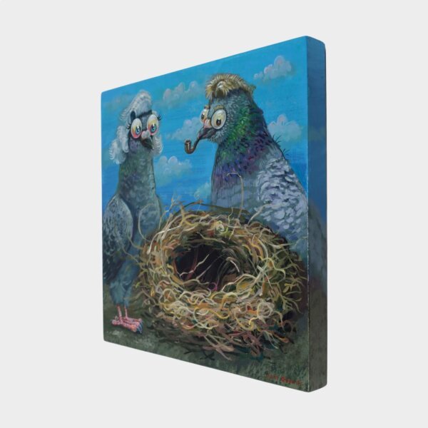 "Empty Nest" original acrylic painting on wood by Matt Godwin 8"x8"