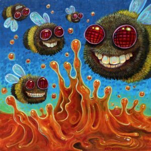 "Honey Bee Party" original acrylic painting on wood by Matt Godwin 8"x8"