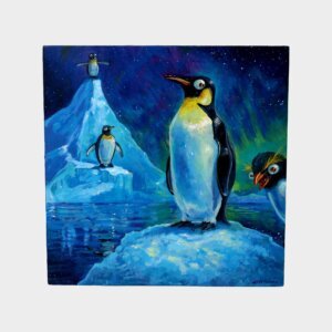 "Penguins" original acrylic painting on wood by Matt Godwin 8"x8"