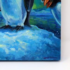 "Penguins" original acrylic painting on wood by Matt Godwin 8"x8"