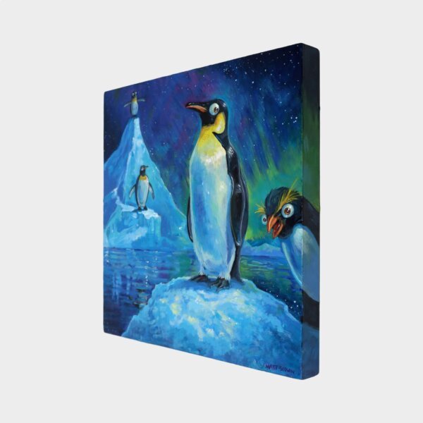 "Penguins" original acrylic painting on wood by Matt Godwin 8"x8"