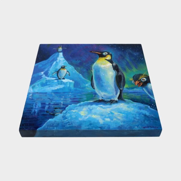 "Penguins" original acrylic painting on wood by Matt Godwin 8"x8"