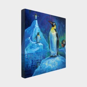 "Penguins" original acrylic painting on wood by Matt Godwin 8"x8"