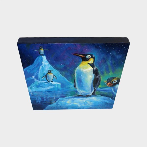 "Penguins" original acrylic painting on wood by Matt Godwin 8"x8"