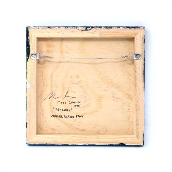 "Penguins" original acrylic painting on wood by Matt Godwin 8"x8"