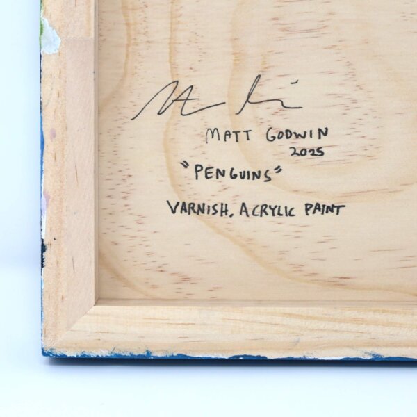 "Penguins" original acrylic painting on wood by Matt Godwin 8"x8"