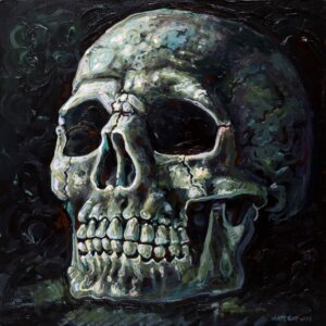 "Skull" original acrylic painting on wood by Matt Godwin 8"x8"