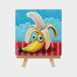 "Banana" original acrylic painting on wood by Matt Godwin 4"x4"
