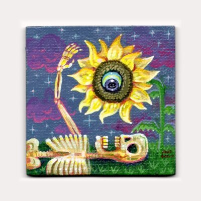 Skeleton With Sunflower Magnet, 3"x3"