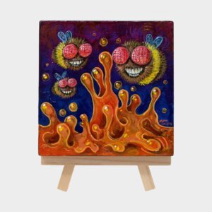 "Honey Bee Party" original acrylic painting on wood by Matt Godwin 4"x4"