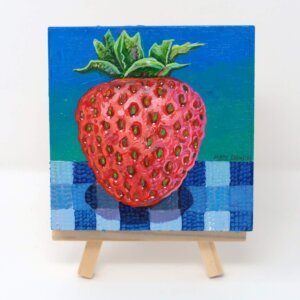 "Strawberry" original acrylic painting on wood by Matt Godwin 4"x4"