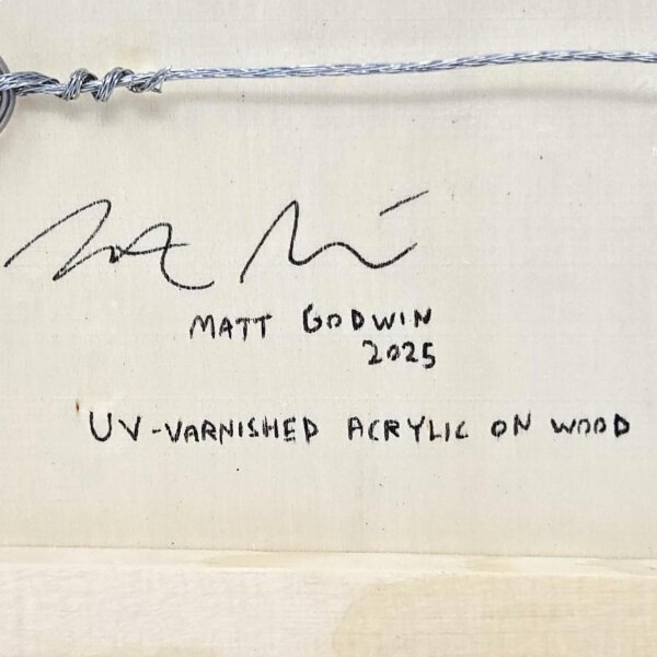 "Angel And Pigeon" original acrylic painting on wood by Matt Godwin 7"x5"