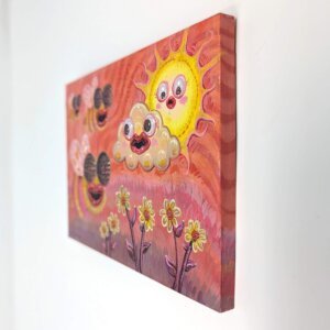 "Bees With Lip Filler" original acrylic painting on wood by Matt Godwin 7"x5"