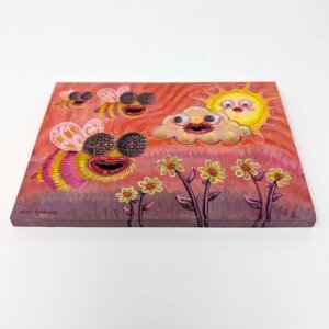 "Bees With Lip Filler" original acrylic painting on wood by Matt Godwin 7"x5"