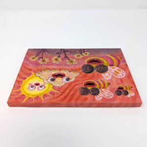 "Bees With Lip Filler" original acrylic painting on wood by Matt Godwin 7"x5"