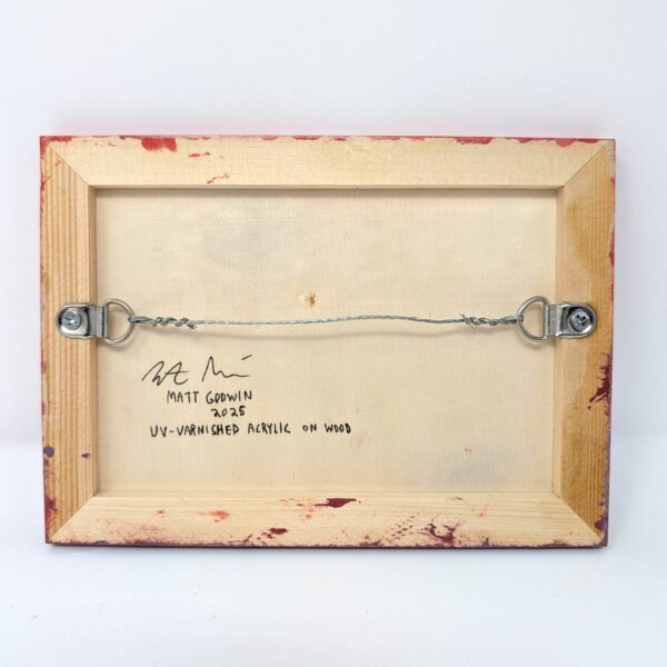 "Bees With Lip Filler" original acrylic painting on wood by Matt Godwin 7"x5"