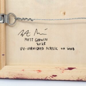 "Bees With Lip Filler" original acrylic painting on wood by Matt Godwin 7"x5"