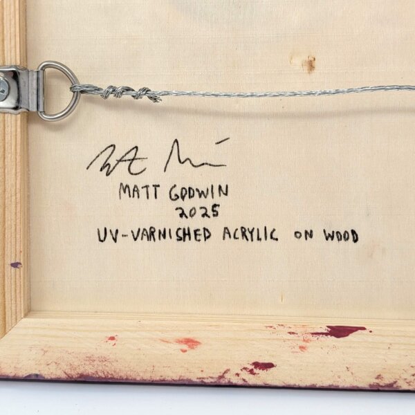 "Bees With Lip Filler" original acrylic painting on wood by Matt Godwin 7"x5"