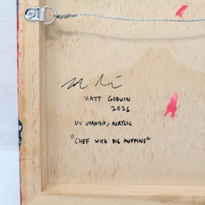 "Chef With Big Muffins" original acrylic painting on wood by Matt Godwin 8"x8"