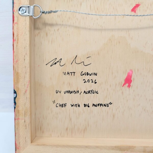 "Chef With Big Muffins" original acrylic painting on wood by Matt Godwin 8"x8"