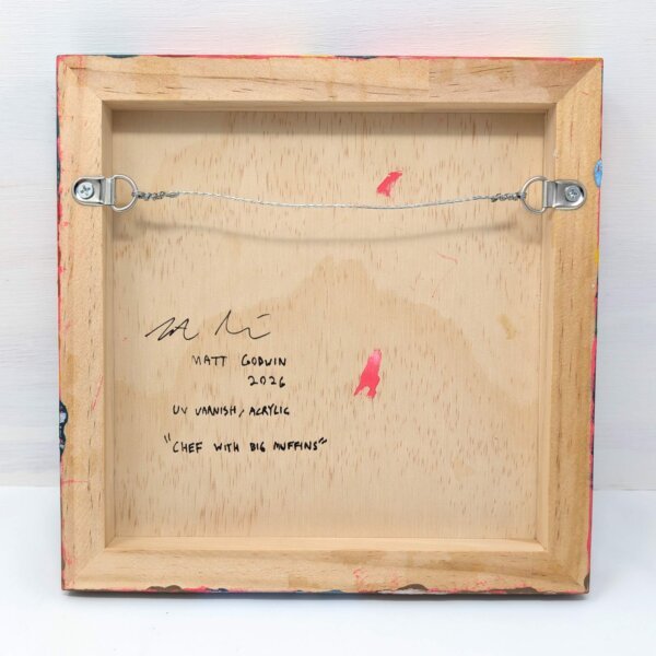 "Chef With Big Muffins" original acrylic painting on wood by Matt Godwin 8"x8"