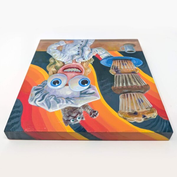 "Chef With Big Muffins" original acrylic painting on wood by Matt Godwin 8"x8"