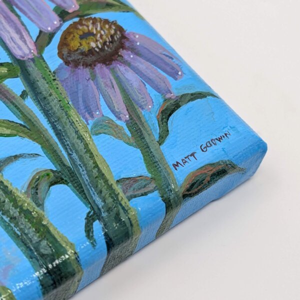 "Coneflower Bees" original acrylic painting on canvas by Matt Godwin 5"x7"