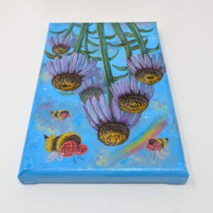 "Coneflower Bees" original acrylic painting on canvas by Matt Godwin 5"x7"