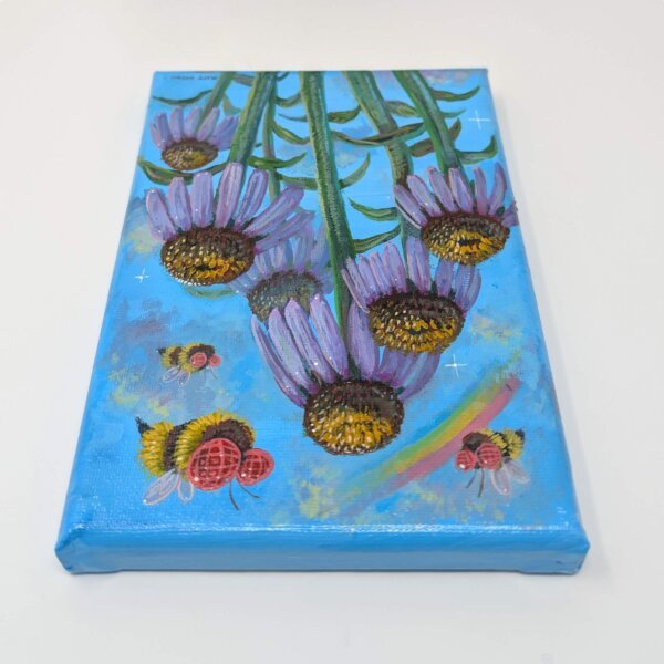 "Coneflower Bees" original acrylic painting on canvas by Matt Godwin 5"x7"